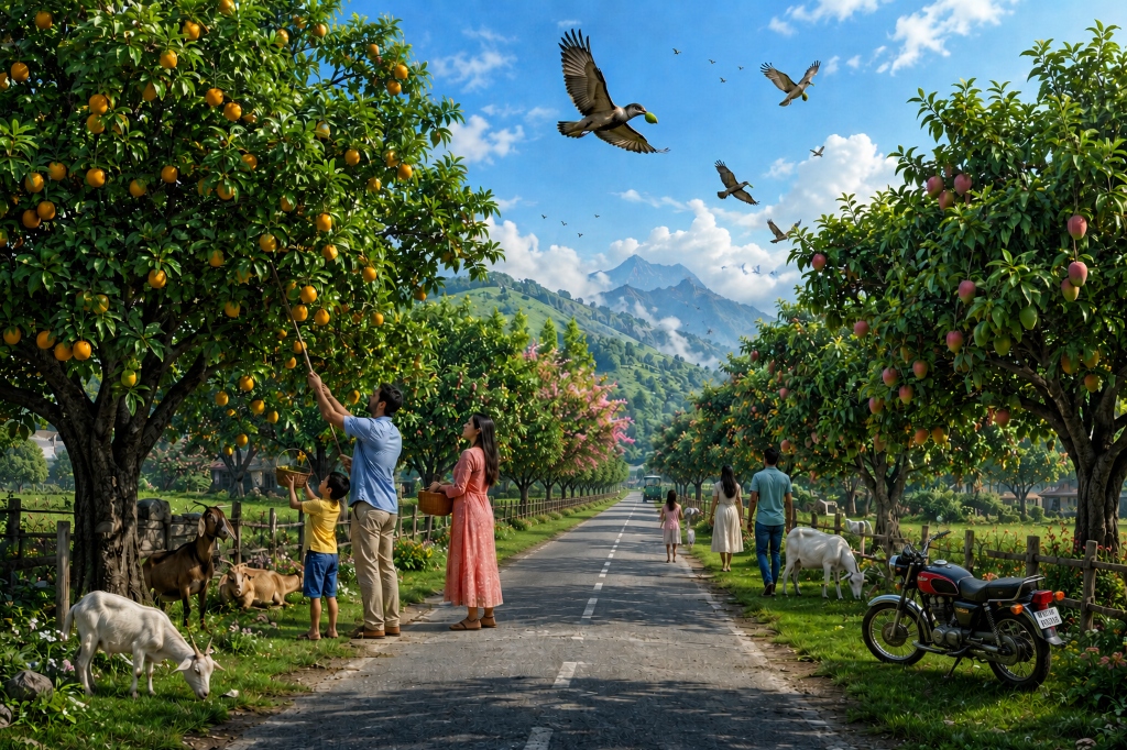 Fruit tree lined road